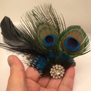 New__ Peacock Feathers Fascinator Hair Clip